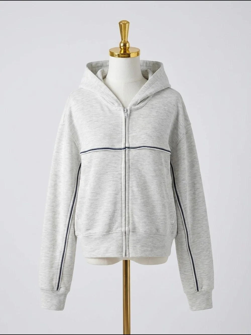 Zara‎ Heather Gray Hooded Zip Jacket with Navy Piping